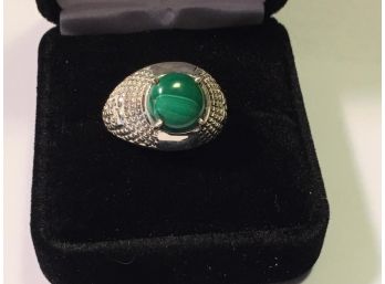 Lovely Green Malachite Sterling Silver / 925 Ring W/Original Box