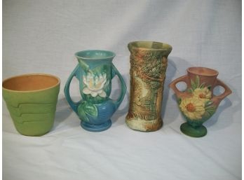 Four Pieces Vintage Art Pottery Vases - (3) Roseville & (1) Weller - NICE LOT !