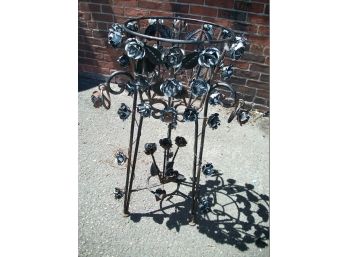 Very Unusual Black Wrought Iron Plant With Loads Of Metal Flowers / Tole Look