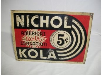 100% Authentic Nichol Kola Tin Advertising Sign - Vintage 1940's/50's - All Original !