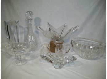 Piece Crystal Lot, Five Are Waterford & Others Makers - Decanters, Vases, Bowls. More