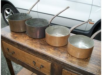Four Antique Copper Pots W/Iron Handles - Believed To Be French