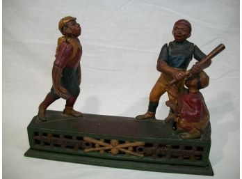 Vintage Cast Iron 'Hometown Battery' Baseball Bank - (Book Of Knowledge)