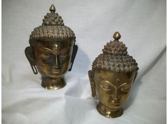 Two Antique ? Vintage ? Bronze Deity Heads - Nice Details / High Quality