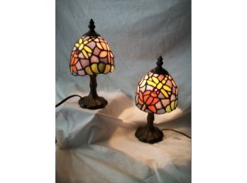 Two Very Nice Small Leaded Glass Lamps By QUOIZEL - Two For One Bid !
