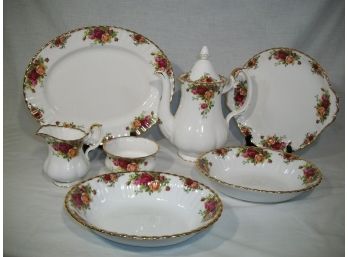Eight Pieces ROYAL ALBERT 'Old Country Roses' Serving Pieces, Coffee Pot, Bowls, More