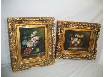 Two Very Nice Oil On Board Floral Painting In VERY Ornate Frames