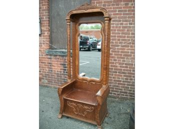 VERY LARGE & Fantastic Victorian Style Oak Hall Mirror W/Bench Storage - AMAZING PIECE !