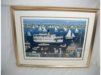 Fantastic MYSTIC SEAPORT (Boats) Signed Carol Dyer Print 187/850 In Gilt Frame