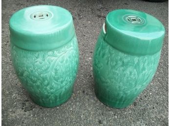 Amazing Pair Of Vintage  Celadon Green Garden Seats - Never Used Outside