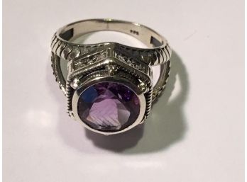 Lovely Sterling Silver / 925 Ring W/Amethyst Ring W/Original Box