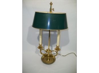 Vintage Brass Builotte Lamp W/ Tole Green Oval Shade - Nice Piece