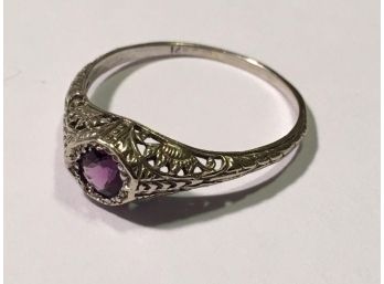 Lovely Antique 14k White Gold Ring W/Amethyst - Very Nice Piece