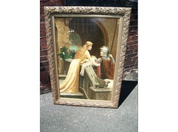 Amazing Medieval Oil Painting Of Maiden And Knight  Very Dramatic & Romantic