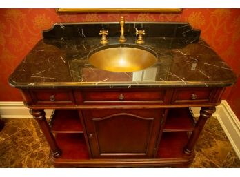 Gorgeous Stickley, Audi & Co. Marble Top Bathroom Vanity And Brass Sink
