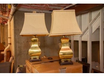 Pair Asian Brass Accent Lamps