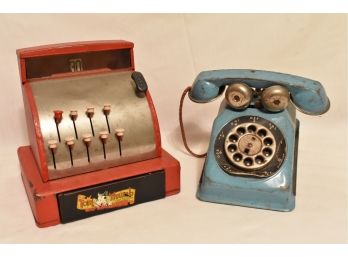 Tom Thumb Cash Register And Tin Toy Phone