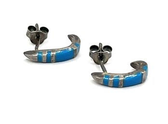Vintage Sterling Silver Turquoise Color Blue Inlay Earrings