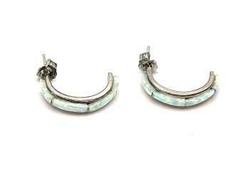 Vintage Sterling Silver Opal Color Half Hoop Earrings