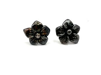 Vintage JEZ Designer Sterling Silver Flower Earrings
