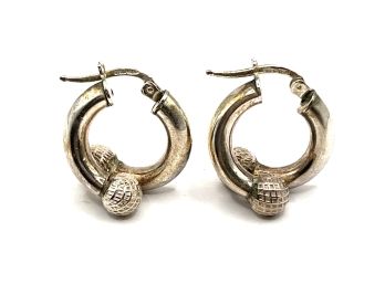 Vintage Italian Sterling Silver Crossed Hoop Earrings