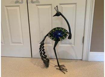 Verdigris Peacock With Stained Glass Tea Light Holder