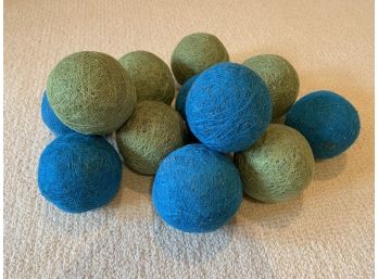 Twelve Decorative String Balls In Blue And Green