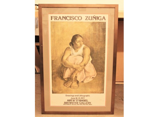 Vintage Pencil Signed Francisco Zuniga Framed Lithograph Gallery Poster-STRATFORD CT PICK UP ONLY