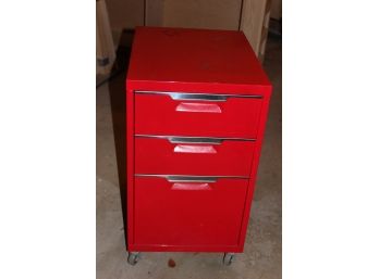 Red Three Drawer Rolling Metal File Cabinet - STRATFORD CONNECTICUT PICK UP ONLY