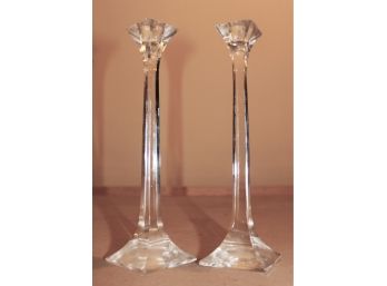Pretty Pair 10' Tall Crystal Taper Candlesticks - STRATFORD CONNECTICUT PICK UP