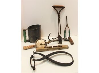 Vintage Kitchen Tools, Sifter, Clothesline Pulley, Ice Pick And More...MILFORD PICK UP