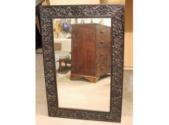 Vintage Black Carved Wood Oblong Wall Mirror - STRATFORD CONNECTICUT PICK UP ONLY