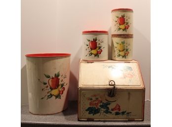 Vintage Set Decoware Kitchen Set, Canisters, Breadbox & Waste Basket-MILFORD PICK UP
