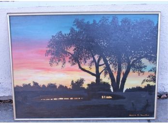 Beautiful Vintage Framed Sunset Sky Painting Signed - Maria E. Markiw-MILFORD PICK UP