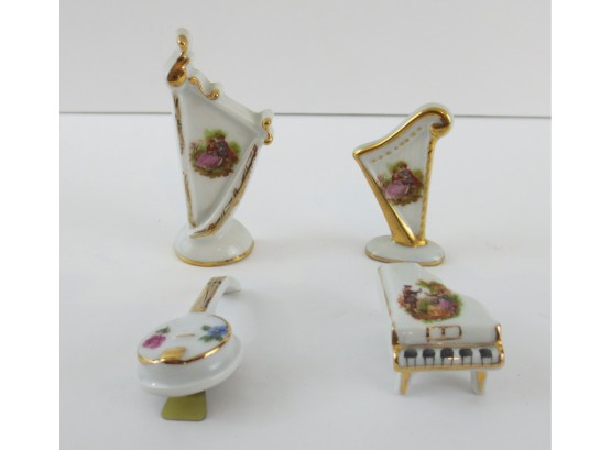 Vintage Limoges Miniature Musical Instruments Group Of 4