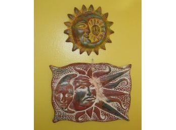 Pair Of Decorative Clay Sun Moon Face Mask Wall Plagues