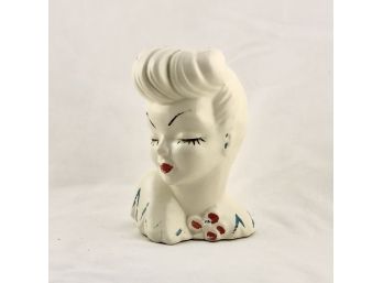Vintage 1940s Ceramic Lady Head Vase Or Planter