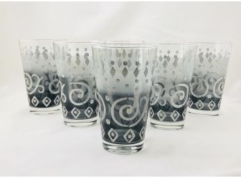 Set Of 6 Mid Century Abstract  Cerve Glasses - Made In Italy