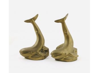 Pair Of Vintage Brass Gray Whale Bookends