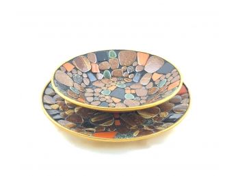 LARGE Mid Century Modern Japanese River Stone Mosaic Plate And Bowl