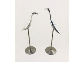 Pair Of Mid Century Modern Chrome Bird Figurines