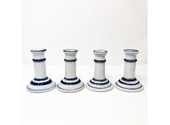 Blue & White Ceramic Candle Holders - Set Of 4