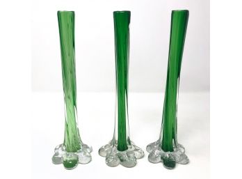 Art Glass Single Stem Vase Trio