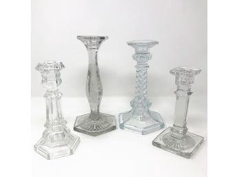 Antique & Vintage Clear Glass Candlesticks - Set Of 4