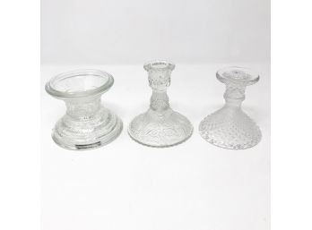 Antique Pressed Glass Candle Holders - Set Of 3