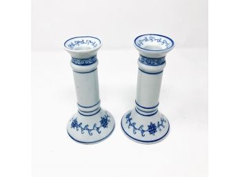 Chinese Blue & White Ceramic Candle Holders