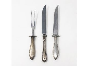 Sterling Silver Handled Carving Knives & Fork - 3 Pieces - 273.1g