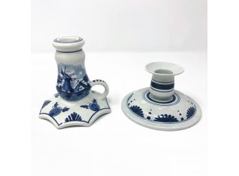 Pair Of Delft Candle Holders