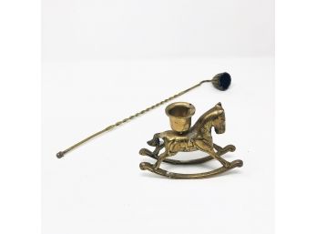 Brass Rocking Horse Candle Holder & Snuffer