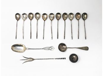 Sterling Silver Iced Tea Spoons & Serving Pieces - 15 Pieces - 268.3g / 8.626ozt